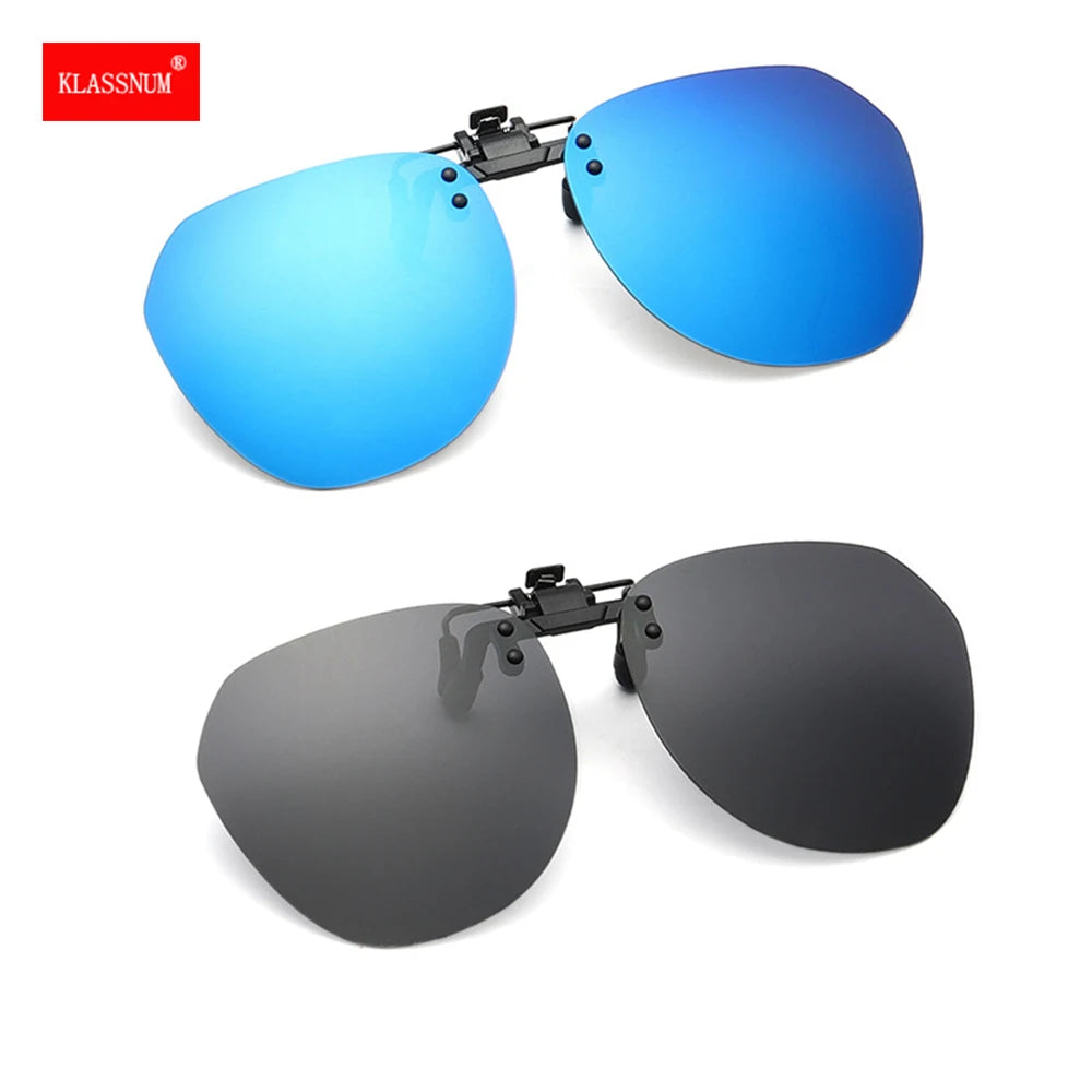 KLASSNUM Men Sunglasses Clip Polarized Lens Sun Clips Glasses Cover Night Vision Eyewear UV400 Women Driver Flash Mirror 2023