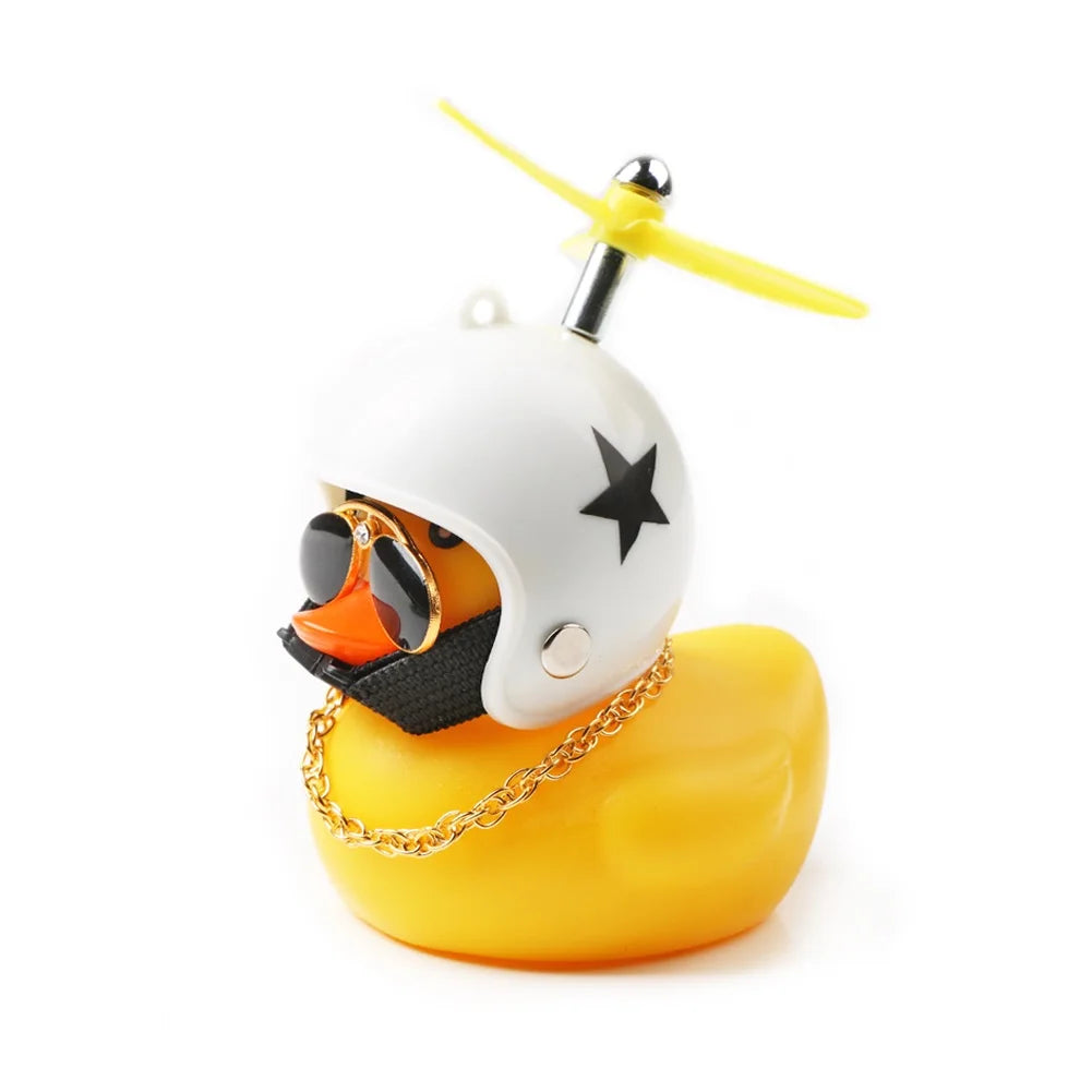 Rubber Duck Toy Motorcycle Bicycle Car Ornaments Yellow Duck Car Dashboard Decorations Cool Glasses Duck with Propeller Helmet