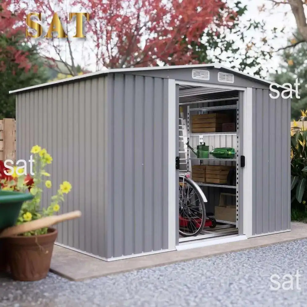 6Ft X 8Ft Outdoor Metal Storage Shed, Garden Shed Tool House With Lockable Double Doors & Vents