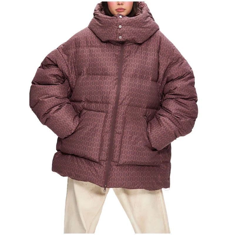 Print Puffy Women Winter Coats Casual Hooded Zipper Pocket Parkas Padded Jackets Vintage Lightweight Lady New In Outerwear