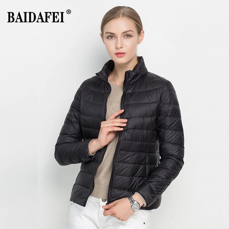Women Short Puffer Jacket 2023 New Fashion Stand Collar Lightweight Water-Resistant Packable Female Down Parka Casual Coat