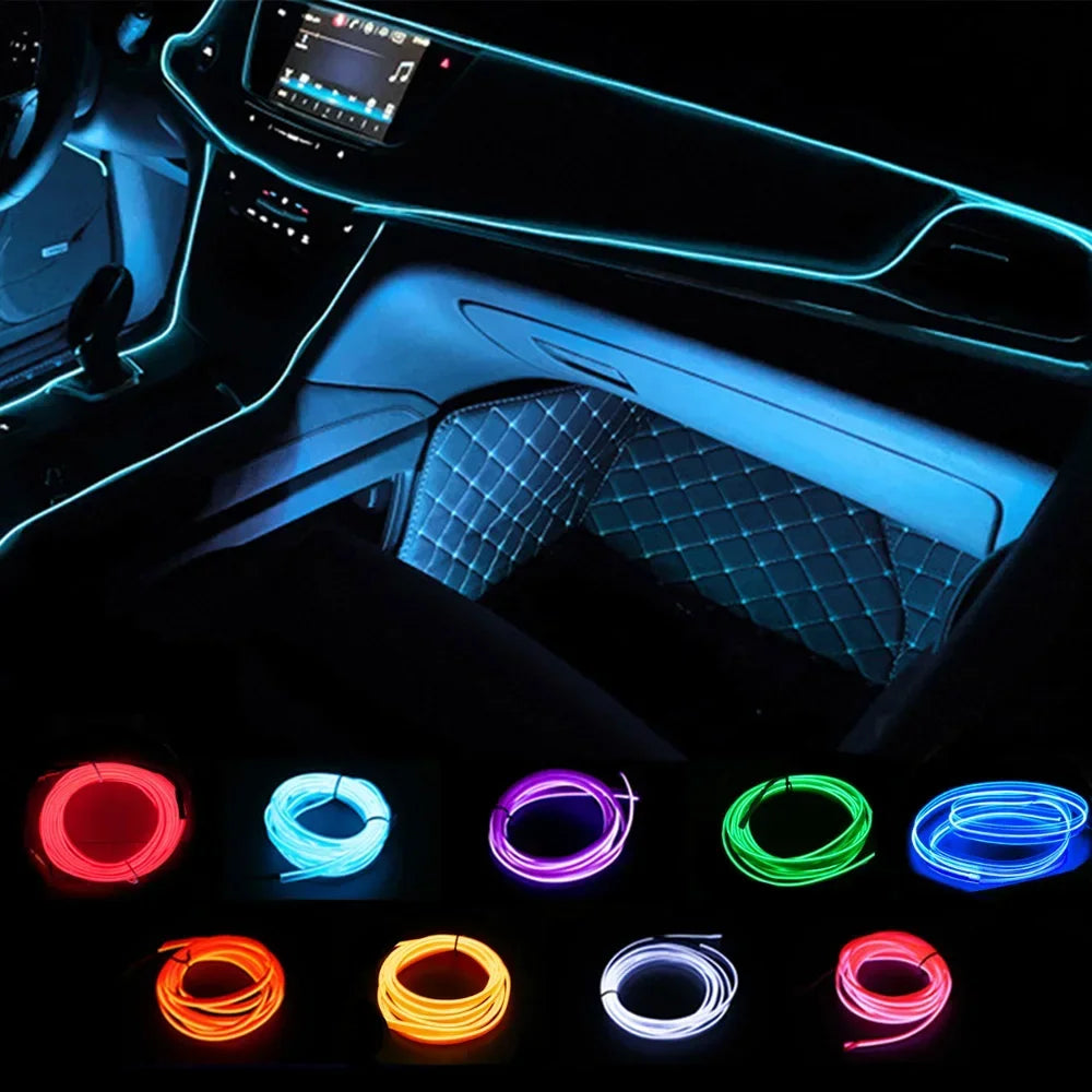 1M/2M/3M/5M Car Reading Door Interior Lighting LED Strip Decoration Garland Wire Rope Tube Line Flexible Neon Light With USB Dri