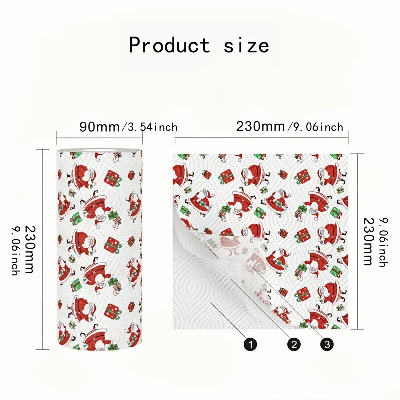4Pcs Christmas Kitchen Paper Towels, Thick Three-Layer Roll Paper, Disposable Kitchen Cleaning Wet and Dry Dual-Use Household Thick Roll Paper, Disposable Kitchen Paper Towels, Washable Wet and Dry Dual-Use, Cleaning Supplies