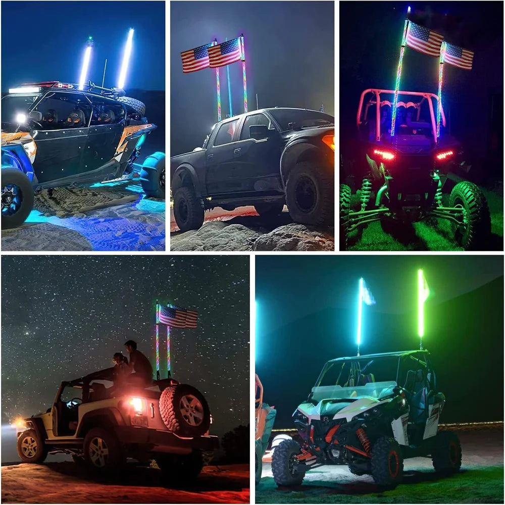 2FT RGB Flagpole Light Adjustable 20 Patterns Off-road Brake Light With Remote Control LED Beach Flag Ambient Decorative Lights