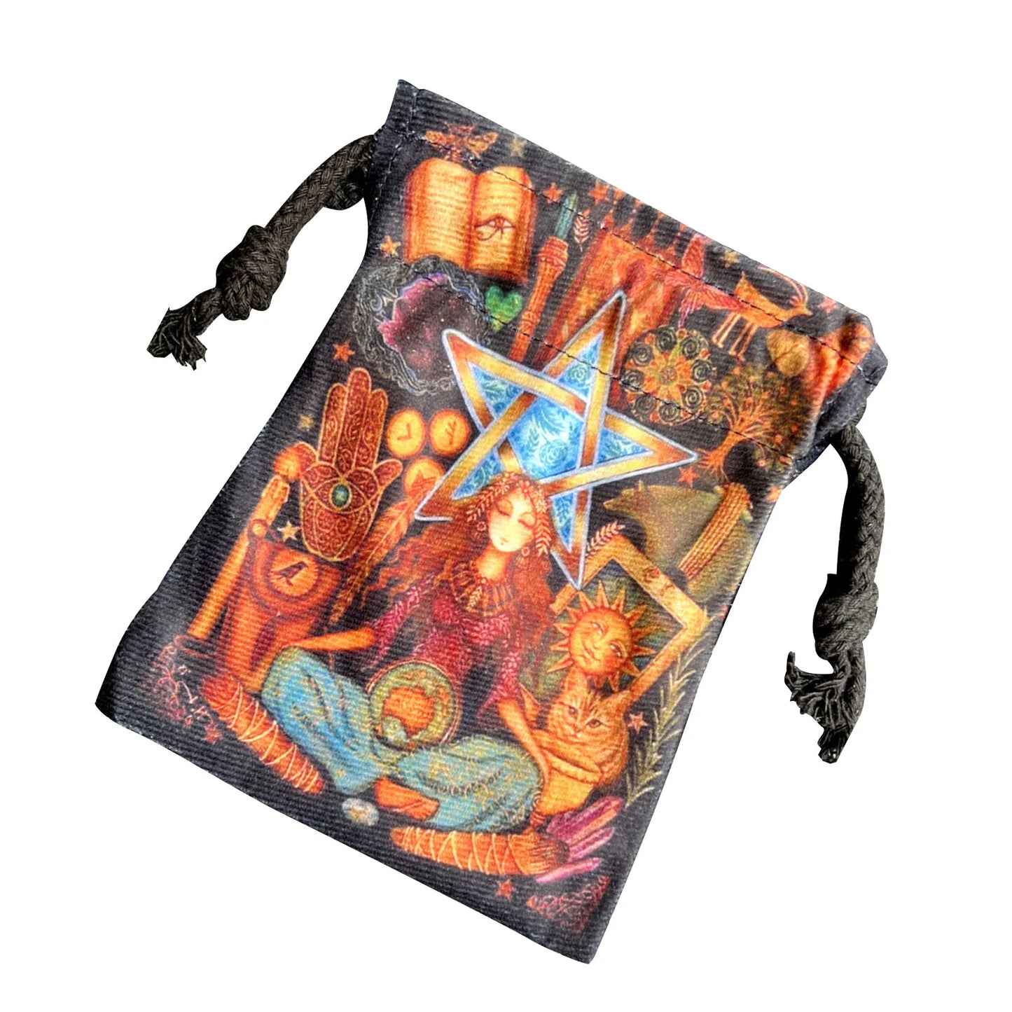 Tarot Card Storage Bag Oracle Divination Fate Deck Board Game Double-Sided Print Jewelry Dice Bag Mini Drawstring Bag