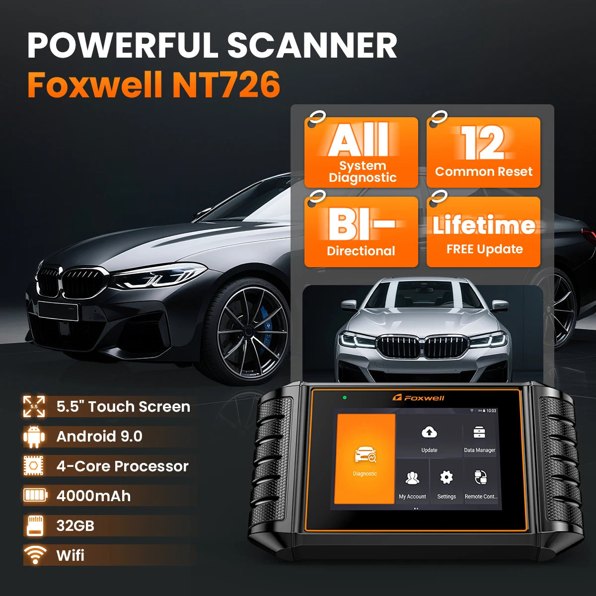 2025 Foxwell NT726 OBD2 Scanner BI-Directional All Systems Oil EPB Battery Registration 12 Reset OBD 2 Car Diagnostic Scan Tool