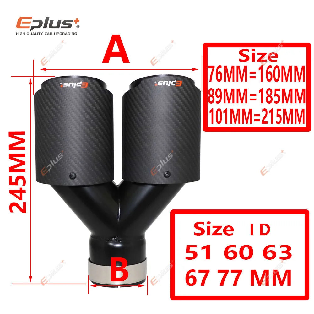EPLUS Car Y Shape Carbon Fiber Matte Muffler Tip Double Exit Exhaust Pipe Mufflers Nozzle Decoration Universal Stainless Black