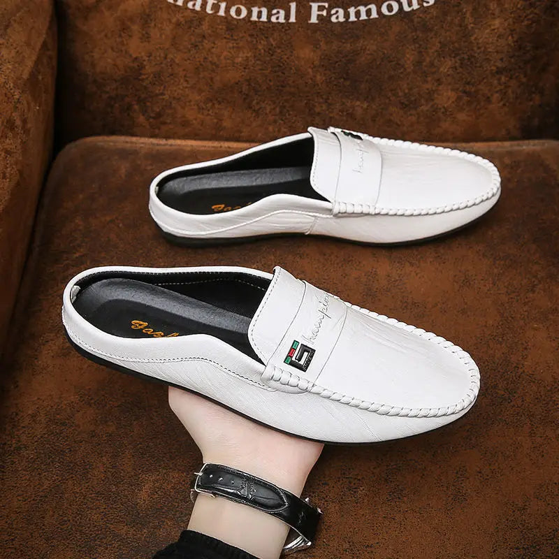 Men's Shoes Baotou Half Slippers Men's 2022 Summer New Sandals Soft Soled Men's Driving Shoes Casual Leather Shoes