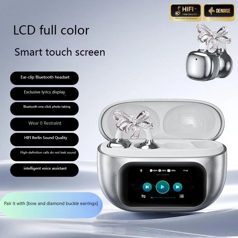 Butterfly Earrings Bluetooth 5.4 Headphone AI Translator Long Battery Life Touch screen Clip on Jewelry Earphones For Girls Gift