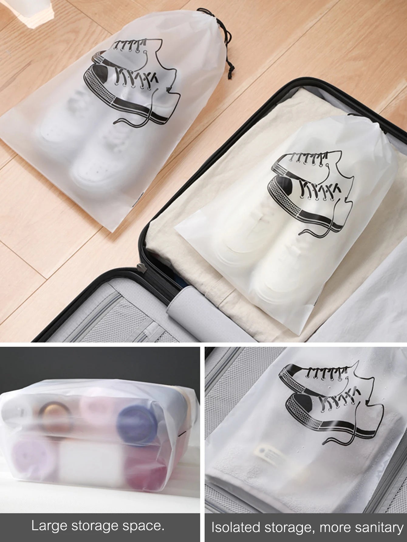 1/5pcs Shoes Storage Bags Travel Portable Clothes Underwear Organizer Transparent Frosted Drawstring Pouch Waterproof Dust-proof