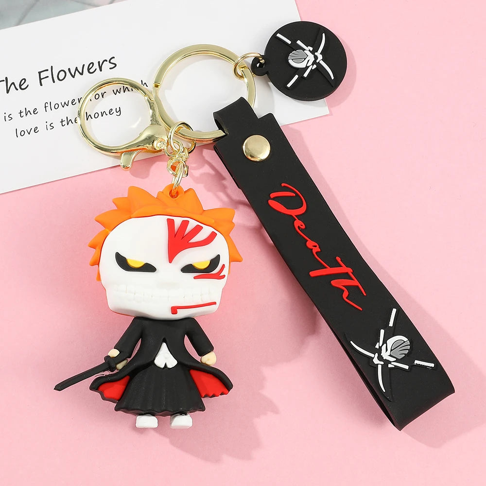 Anime Bleach Keychain Cosplay Kurosaki Ichigo Silicone Pendant Keyring Car Backpack Key Holder Accessories for Fans Quality Gift