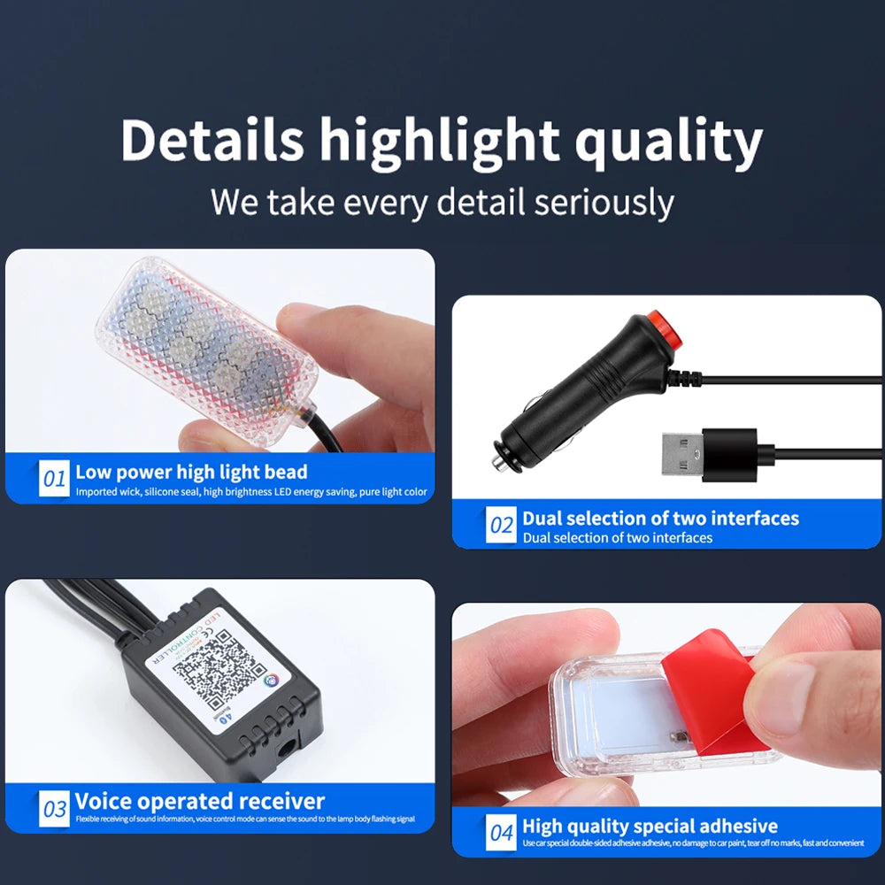 Neon LED Car Interior Ambient Foot Light with USB Wireless Remote Music APP Control Auto RGB Atmosphere Decorative Lamp