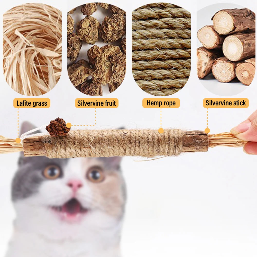 5pcs Pet Cat Snacks Sticks Catnip Polygonum Kitty Raffia Grass Pet Supplies Stick Pet Bite Cat Toy Hemp Rope Cats Accessories