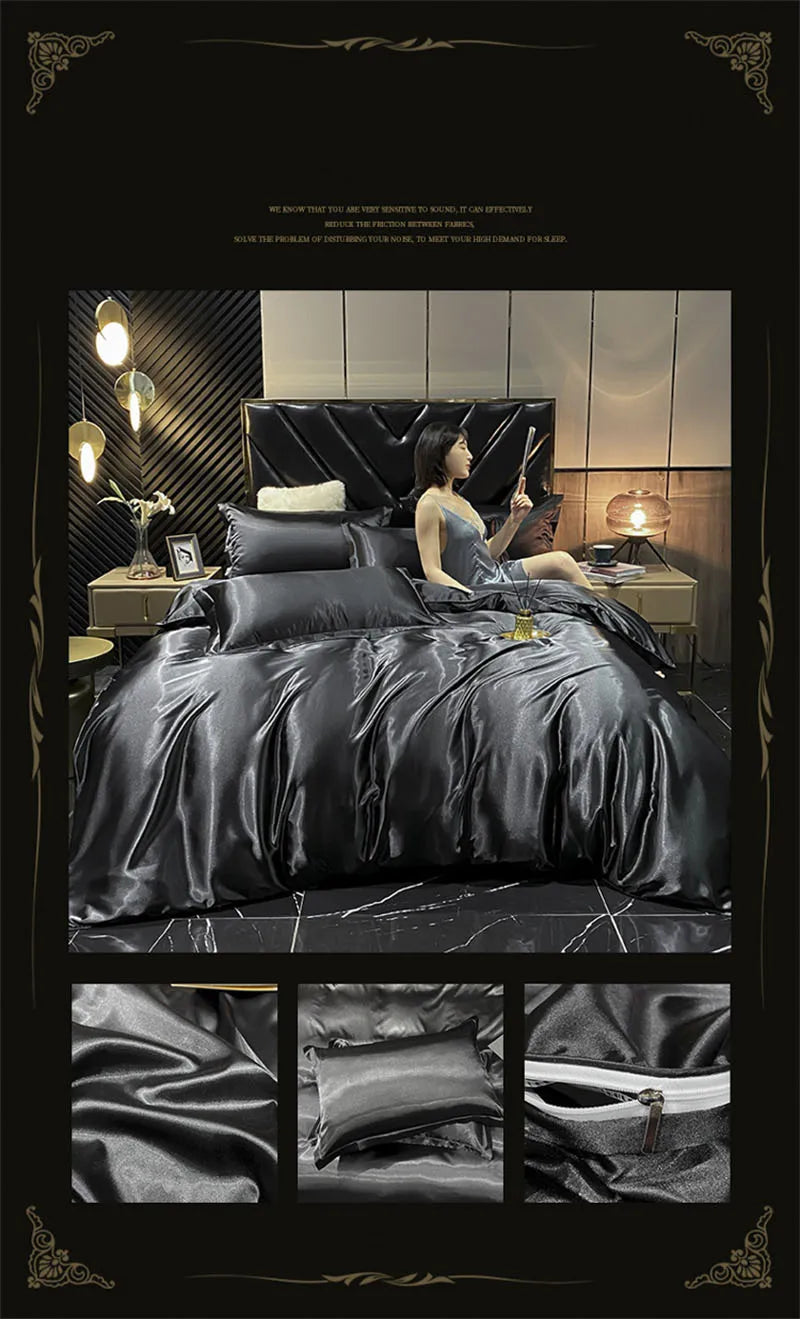 blending Mulberry Silk Bedding Set Silky High-end Queen Size Duvet Cover Set with Fitted Sheet Luxury Bedding Sets King Bed Sets