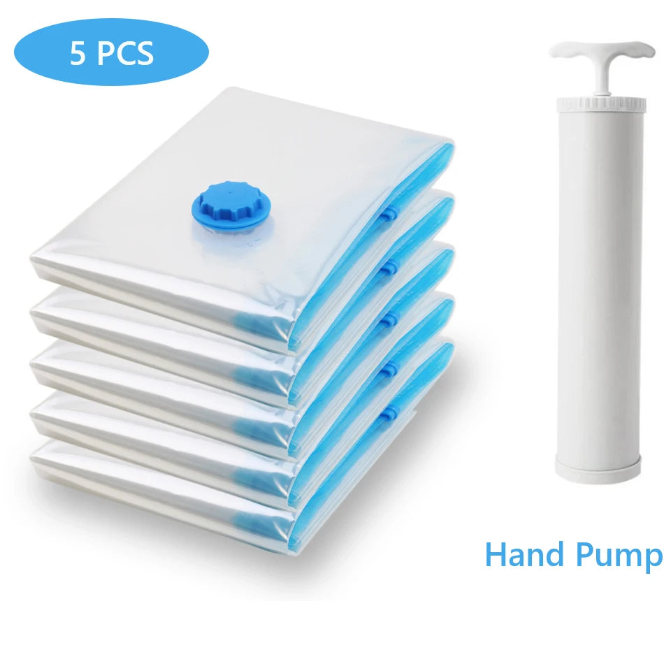 5PCS Vacuum Storage Bags Travel Compression Package  Compressed Closet Home Organizer for Pillows Clothes Bedding Foldable Seal