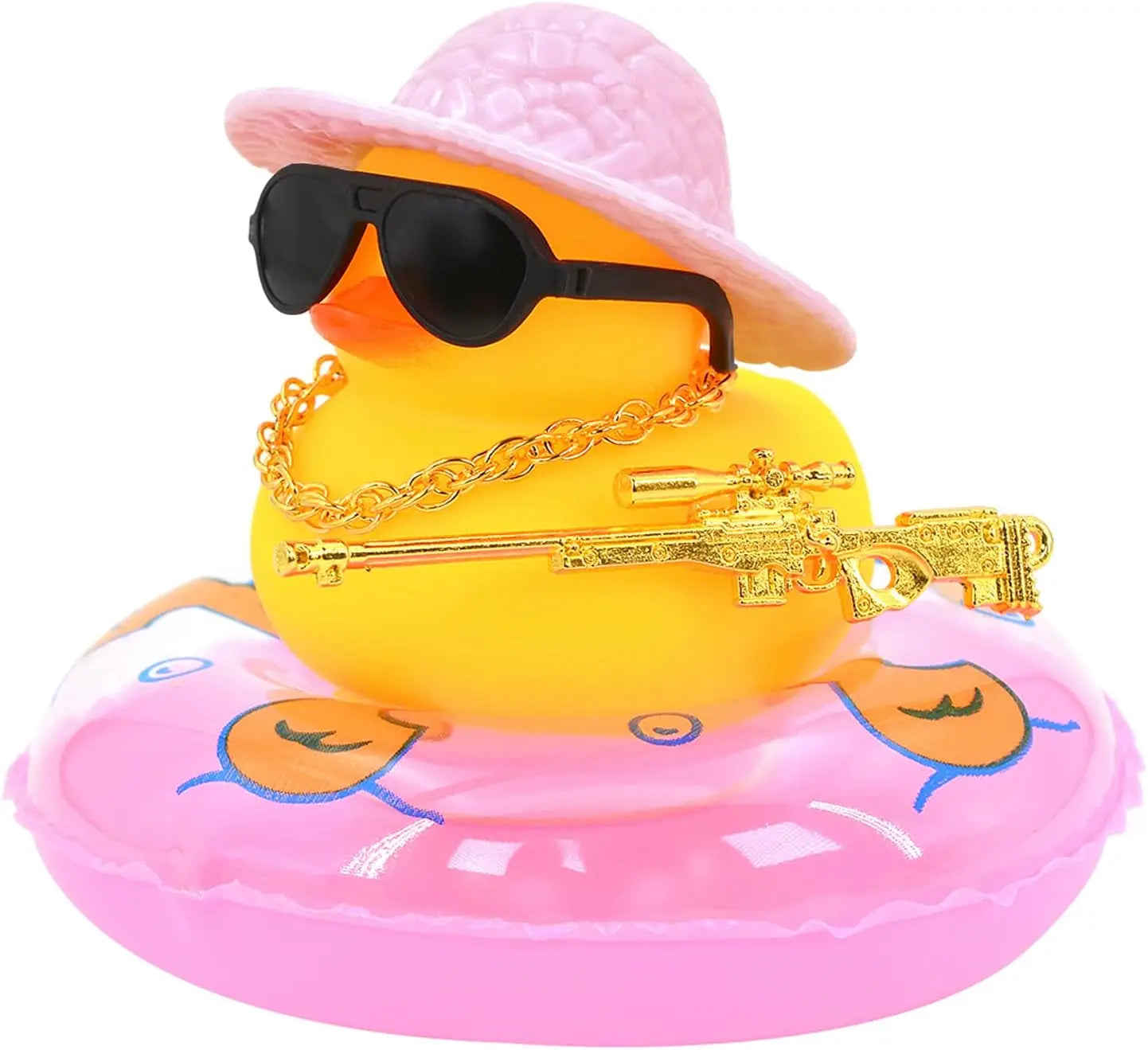 Duck Car Ornaments Yellow Duck Car Dashboard Decorations Set with Sunglasses, Swimming Ring Kids Bath Toys Home Duck Decoration