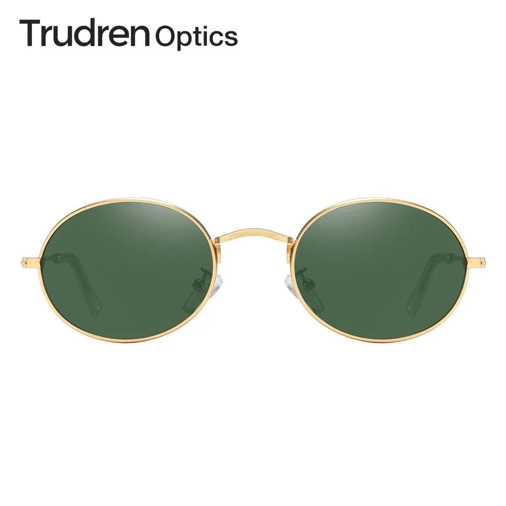 Trudren Unisex Designer Small Oval Sunglasses for Men Classic Retro Polarized Sun Glasses Womens Coin Edge Metal Sunglass RB3547