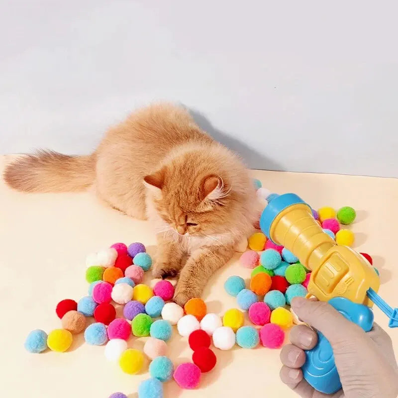 1 Set Cat Plush Toy Gun Plush Launcher Silent Interactive Tool Mini Shooting Gun Games Stretch Plush Ball Toys Pet Supplies