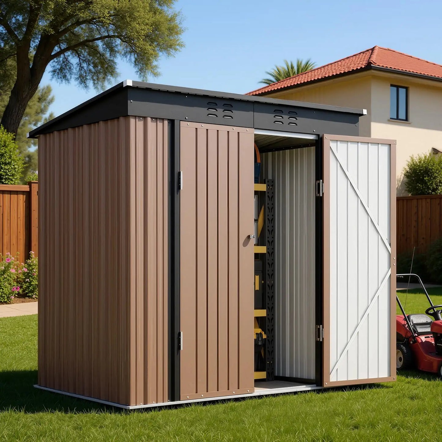 Outdoor Storage Shed Clearance, Metal Outdoor Storage Cabinet with Double Lockable Doors, Waterproof Tool, Customized