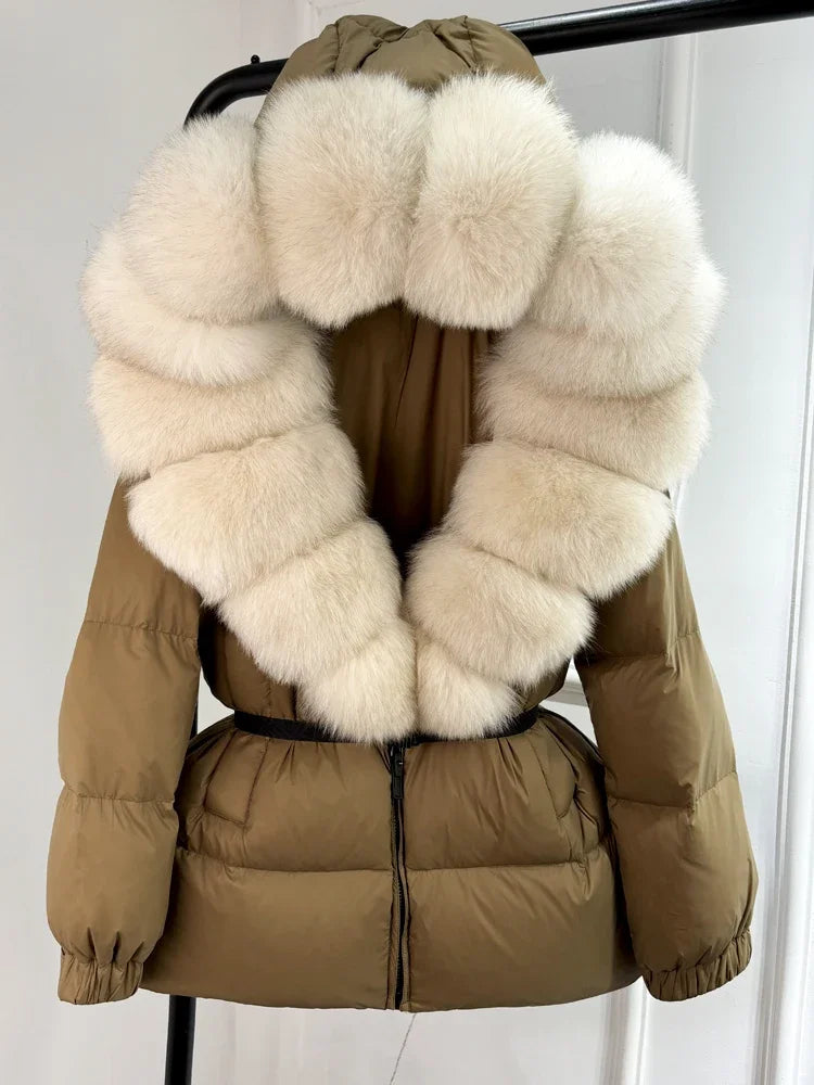 2025 Winter Puffer Jacket Women Real Fox Fur Hooded Thick Warm 90% White Duck Down Coat Female Parkas Waterproof