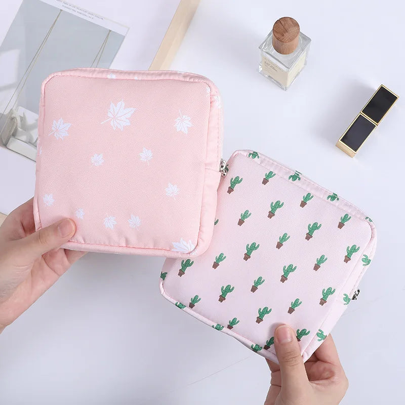 Simple Pattern Sanitary Pad Pouch Lovely Girls Organizer Purse Napkin Towel Storage Bags Women Cosmetic Makeup Small Case