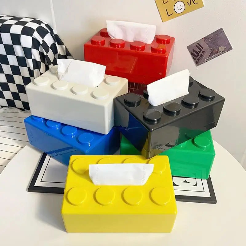 Personalized Building Block Tissue Box Wall-Mounted Punch-Free Paper Face Towel Storage Box Household Spring Paper Holder