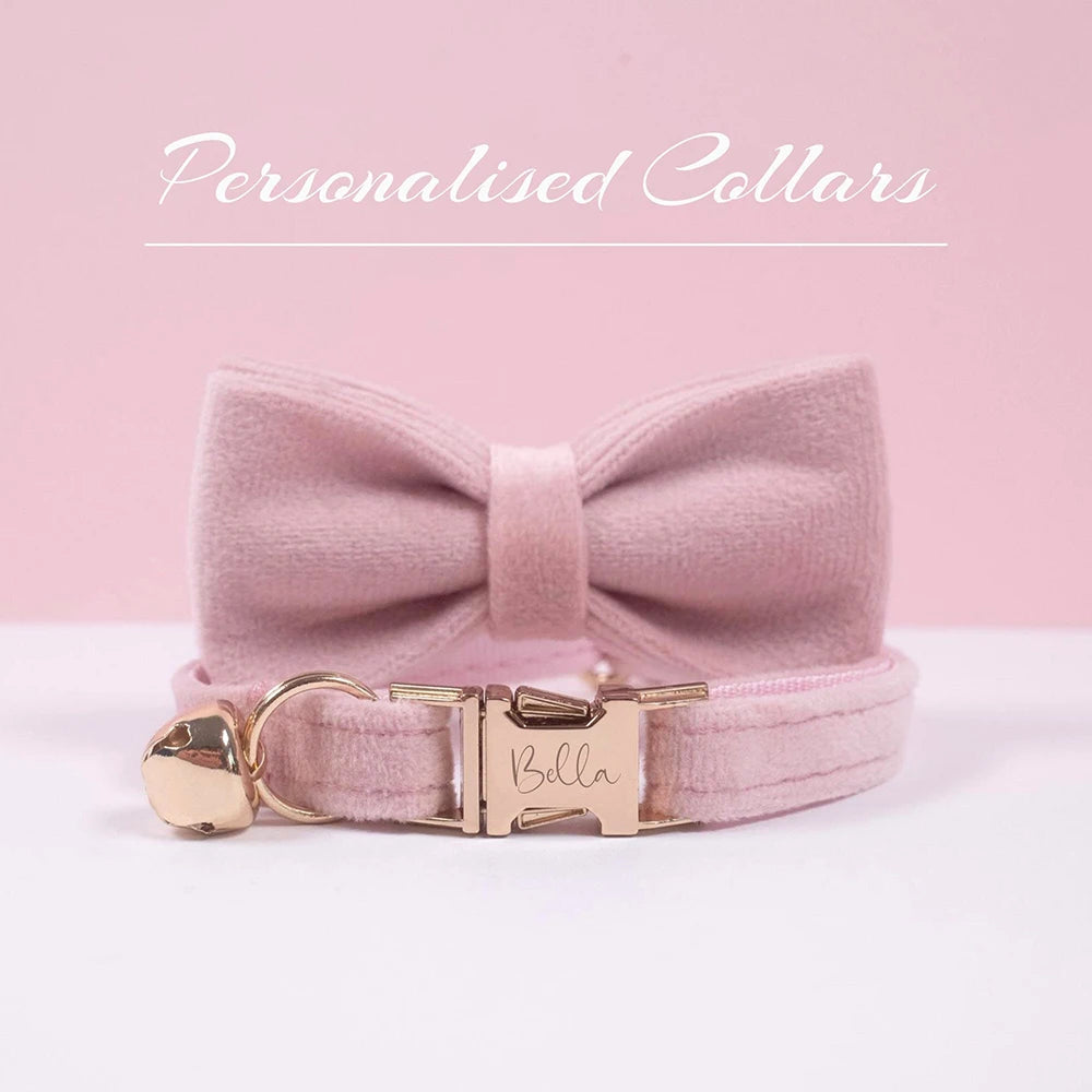 Personalized Cat Collar With Bell Velvet Free Engraving Name Tag Adjustable Customized Collars Pet Accessory Supplies