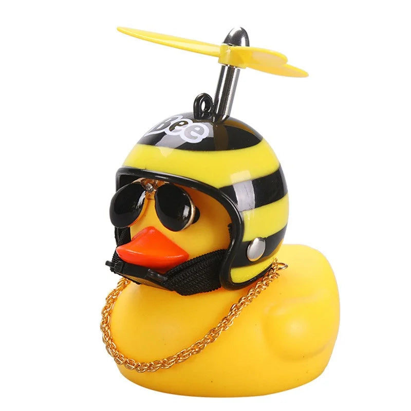 Rubber Duck Toy Motorcycle Bicycle Car Ornaments Yellow Duck Car Dashboard Decorations Cool Glasses Duck with Propeller Helmet