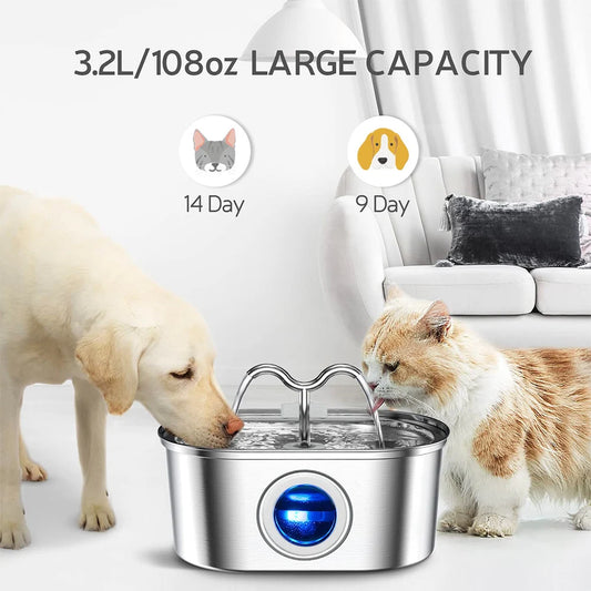 Stainless Steel Cat Automatic Drinking Fountain Dog Drinking Fountain Ultra-Quiet Pet Fountain With Window Cat Water Feeder