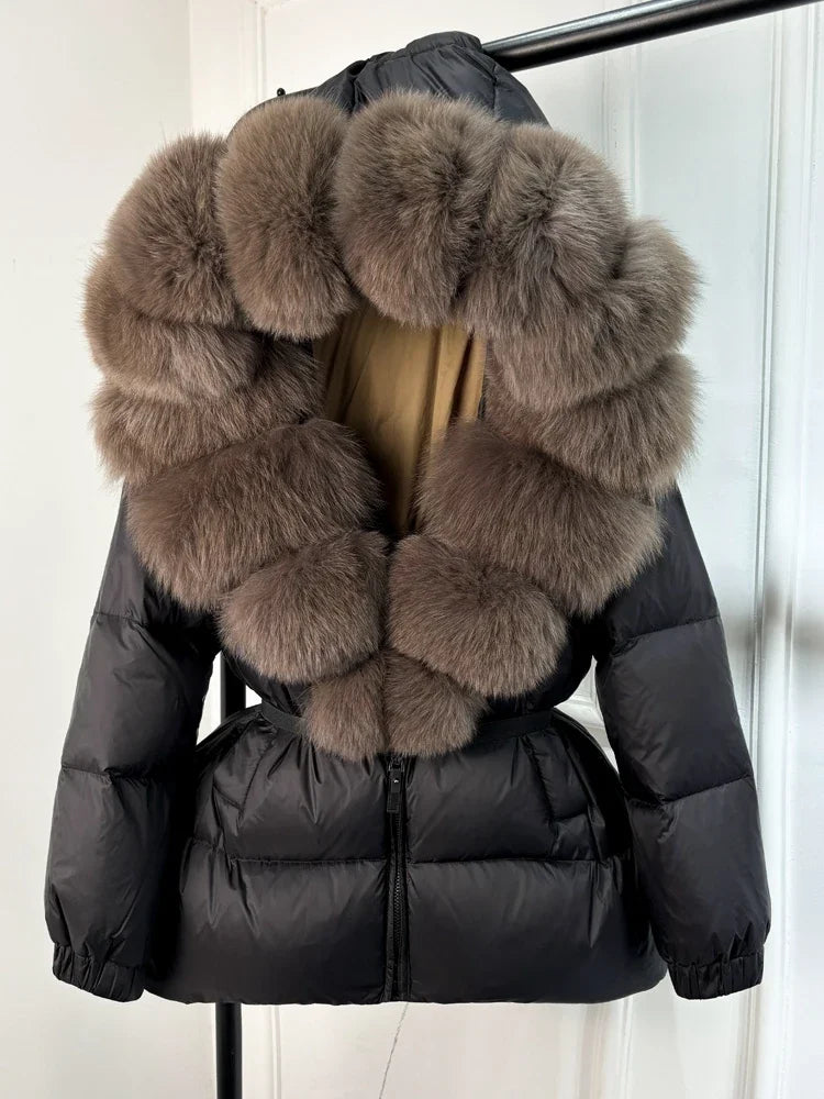 2025 Winter Puffer Jacket Women Real Fox Fur Hooded Thick Warm 90% White Duck Down Coat Female Parkas Waterproof