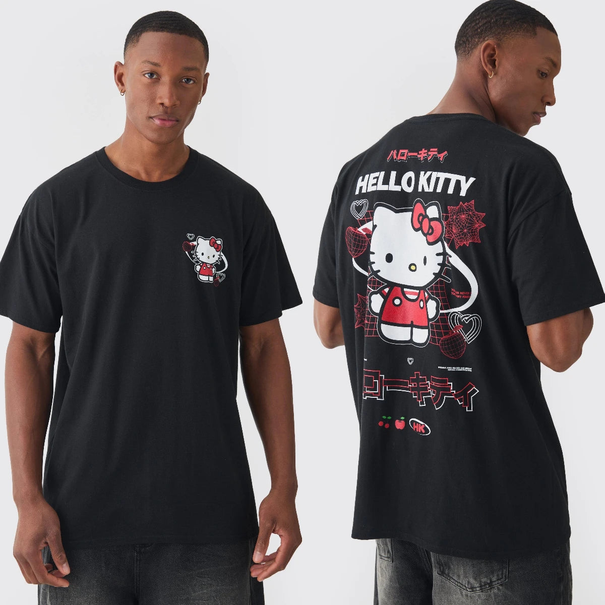 MINISO Hello Kitty Print T-shirt Men Women Street Hip Hop Cotton Short Sleeves Street Loose Couple Over-sized Soft Clothing Tee