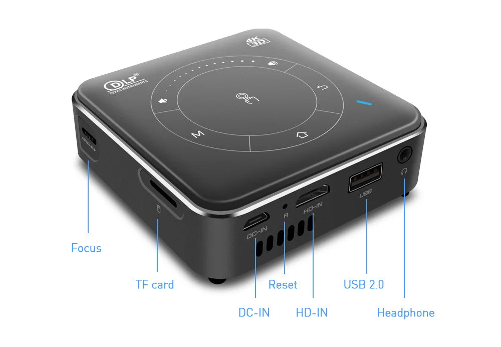 Mini Portable Projector Home Theater 4K 3D DLP Android Smart Ceiling Car Outdoor Wifi Bluetooth Mobile Battery Rechargeable LED