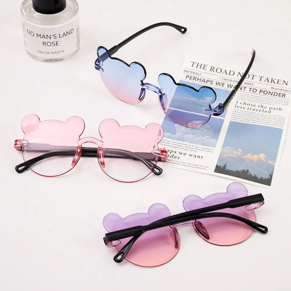 Kids Sun Sunglasses Bear Shape Children Glasses Cartoon Rimless UV400 Child Eyeglasses Outdoor Anti-Glare Girls Boys Sunglasses