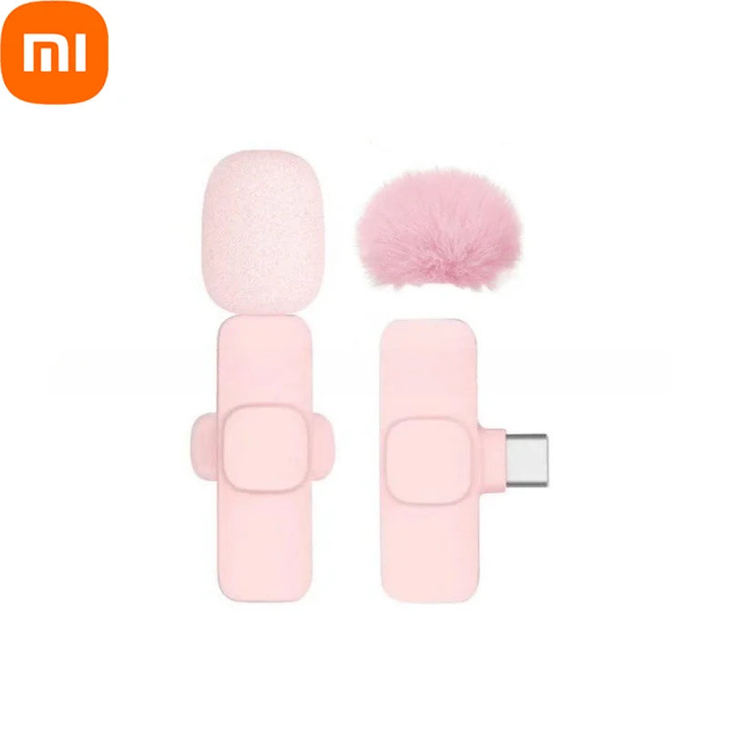 Xiaomi Pink Wireless Lavalier Microphone for iPhone Android PC Live Gaming Phone Portable Audio Video Recording Vlog Microphone