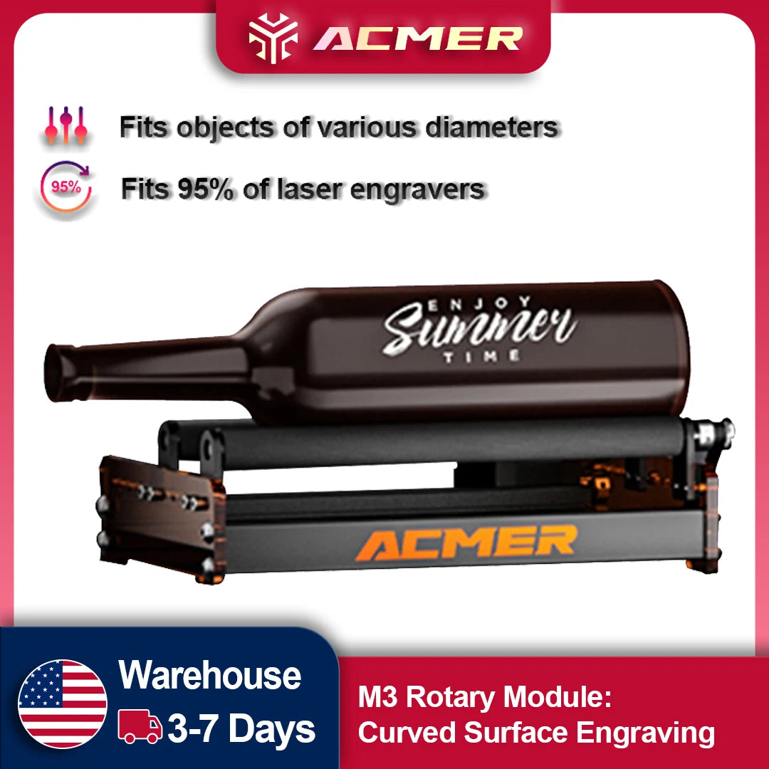 ACMER M3 Rotary Roller for 95% Laser Engraver Y-axis 360° Rotating 6-164mm Engraving Diameter Ideal for Cylindrical Objects