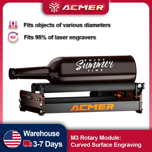 ACMER M3 Rotary Roller for 95% Laser Engraver Y-axis 360° Rotating 6-164mm Engraving Diameter Ideal for Cylindrical Objects