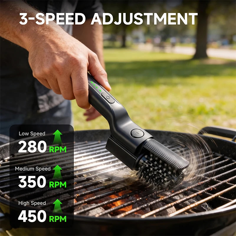 Electric Grill Brush 2600mAh Cordless Rechargeable 3-Speed & Angle Adjust Rotary Grill Cleaning Brush for Barbecue Grates