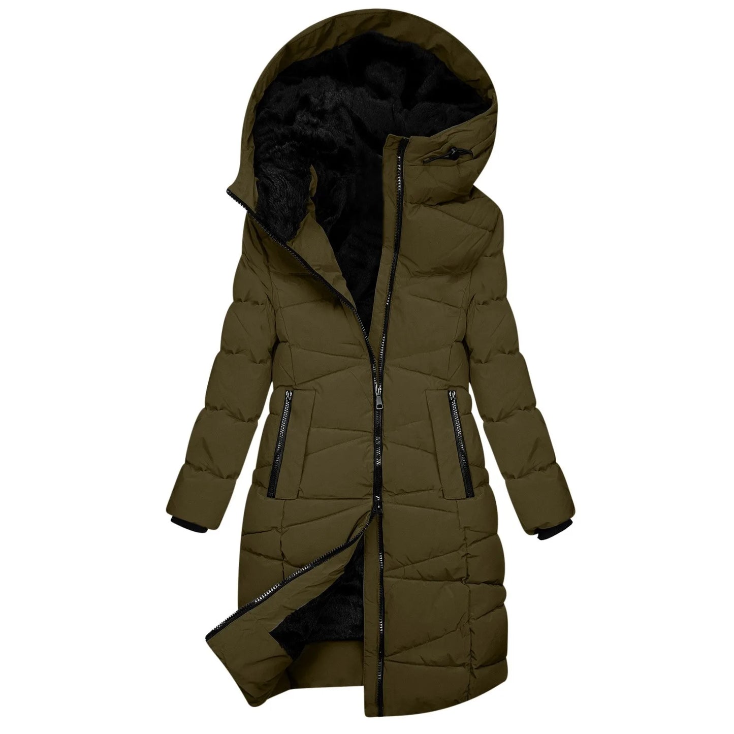 Hooded Cotton-Padded Jacket Warm Winter Coats For Women Windproof Down Quilted Long Jacket With Zipper Wool Coat For Women