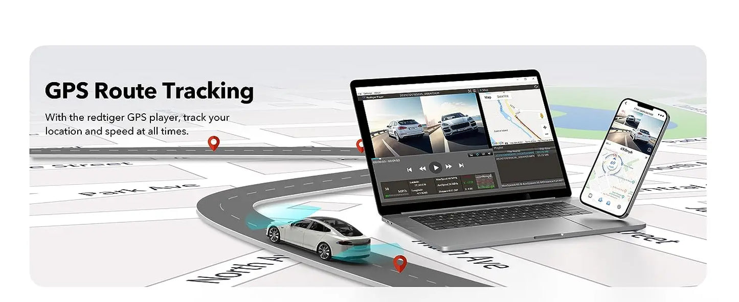 REDTIGER 4K Dash Camera Front and Rear WiFi Car Dvr Dual Car Camera  Easy To Install Car Camera Recorder Touched GPS