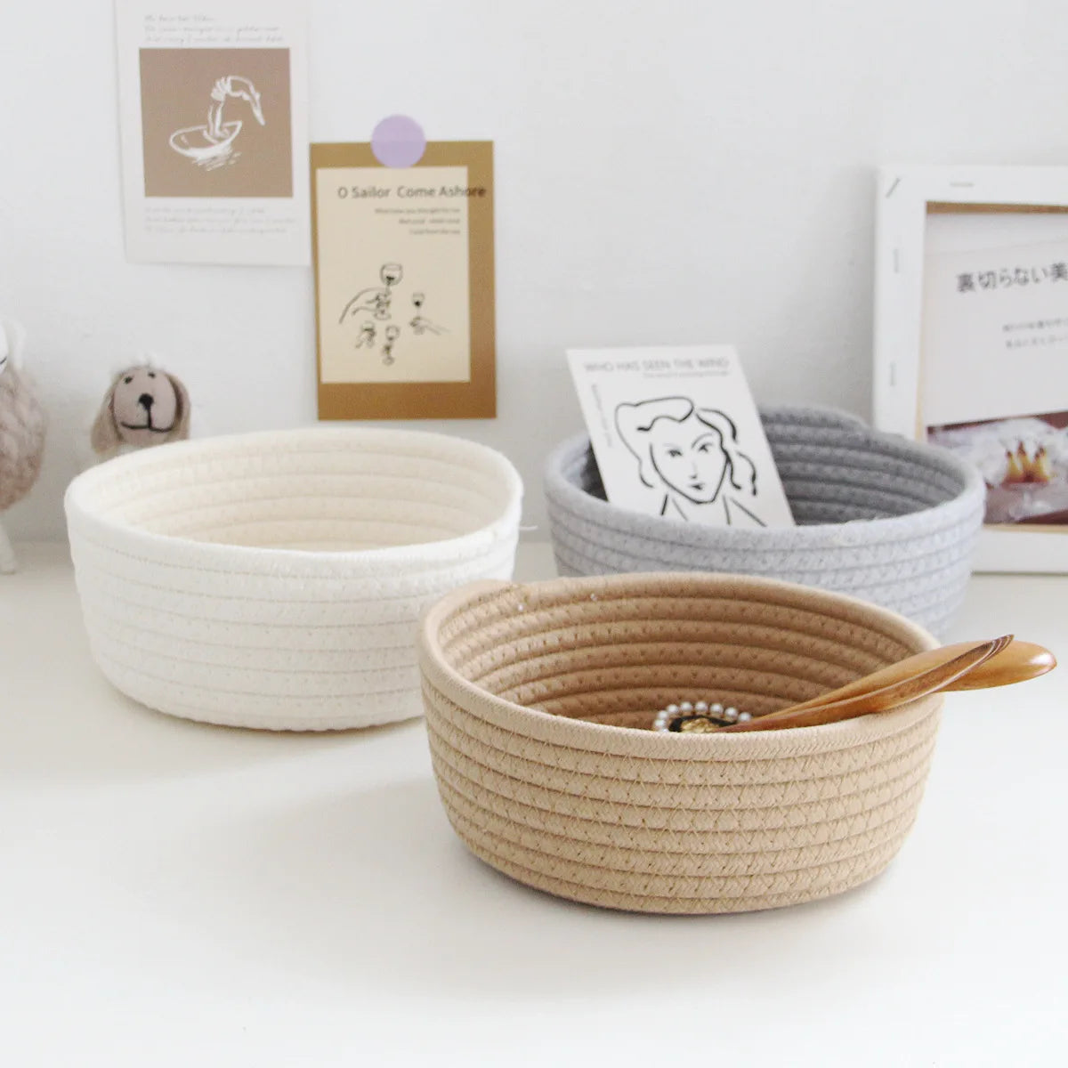 Handmade Woven Storage Basket Cotton Rope Child Toy Storage Vegetable Rope Bins For Toys Towels Blankets Nursery Kids Room