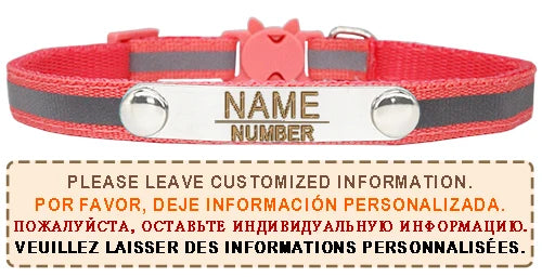 Reflective Cat Collar Custom Engraved ID Personalized with Bell Puppy Pet Breakaway Necklace Accessories Nameplate Collar