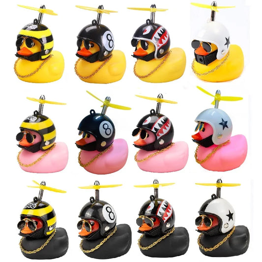 Rubber Duck Car Ornaments Dashboard Interior Decor with Sunglasses Necklace for Kids Toys Gifts Car Accessories