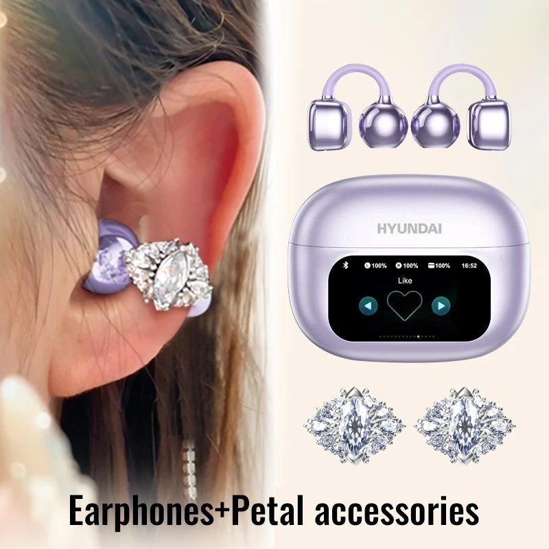 HYUNDAI HY-C02 Ear Clip Screen Display Earphones Wireless Bluetooth Headphones  Mic High Sound Stereo Sound Earbuds