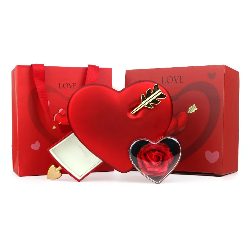 Christmas Creative Heart-piercing Jewelry Box with Eternal Rose Preserved Flowers Party Drawer Box Design Valentine's Day Gifts