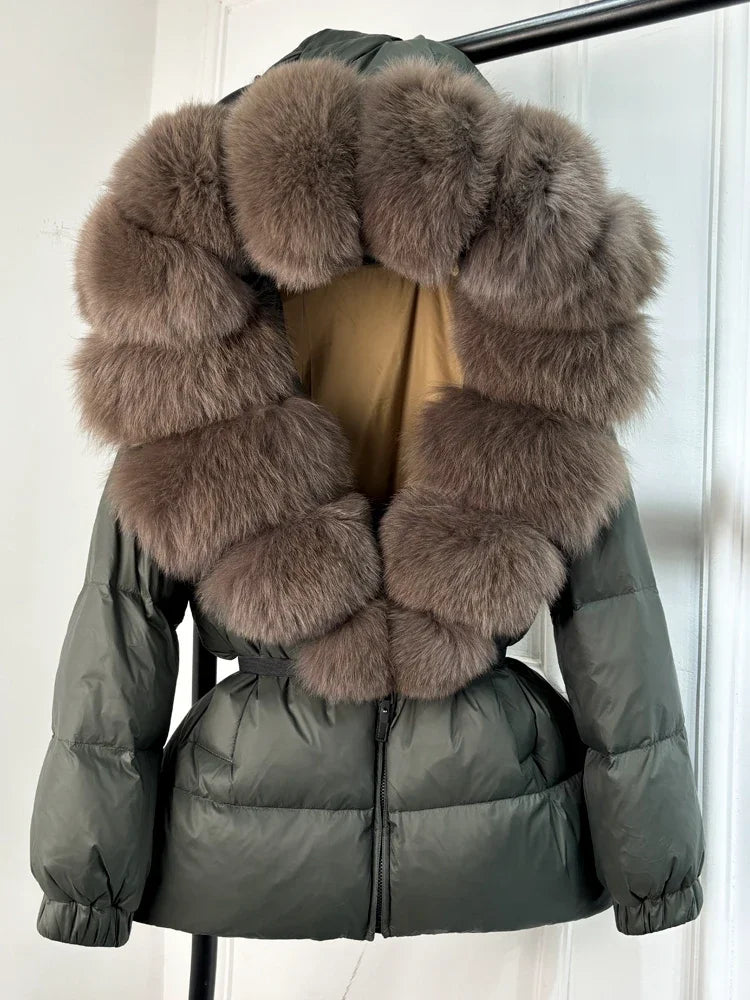 2025 Winter Puffer Jacket Women Real Fox Fur Hooded Thick Warm 90% White Duck Down Coat Female Parkas Waterproof