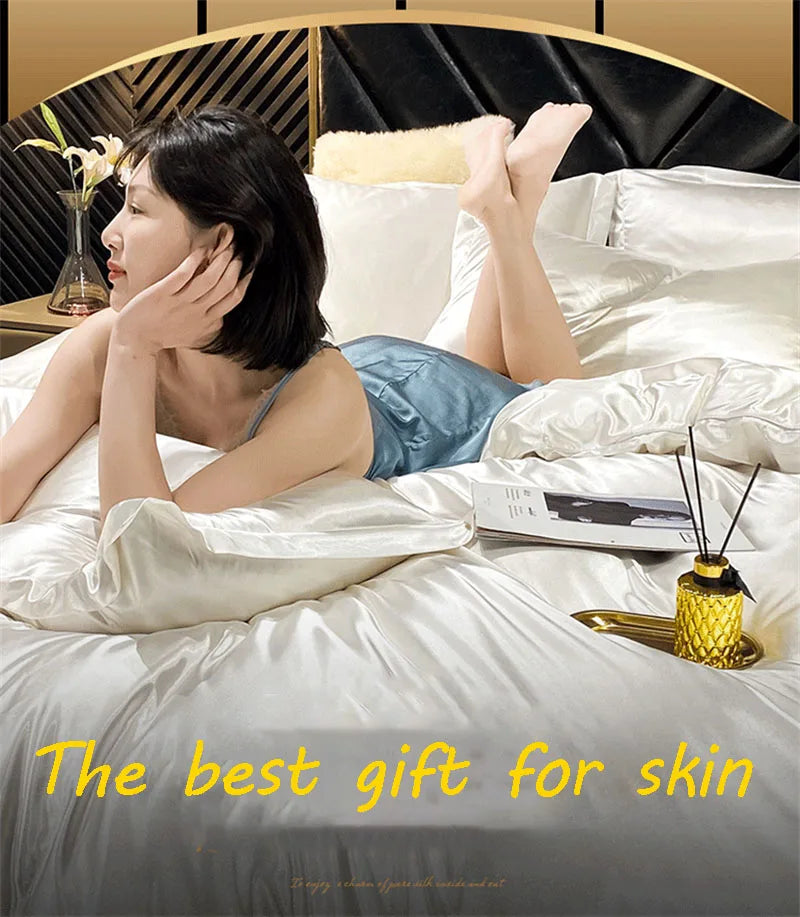 blending Mulberry Silk Bedding Set Silky High-end Queen Size Duvet Cover Set with Fitted Sheet Luxury Bedding Sets King Bed Sets