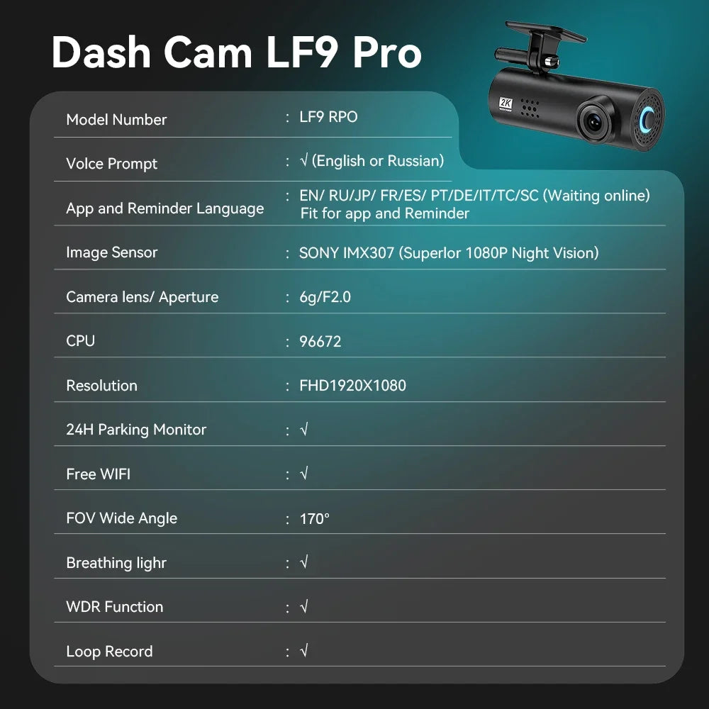 NOYAFA LF9 Pro WIFI Dash Cam 4K/2K DVR for Car Camera 24 Hour Parking Monitoring Loop Recording Car Camera With IR Night Vision
