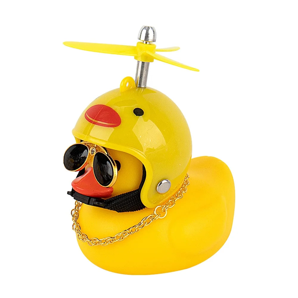 Rubber Duck Toy Motorcycle Bicycle Car Ornaments Yellow Duck Car Dashboard Decorations Cool Glasses Duck with Propeller Helmet