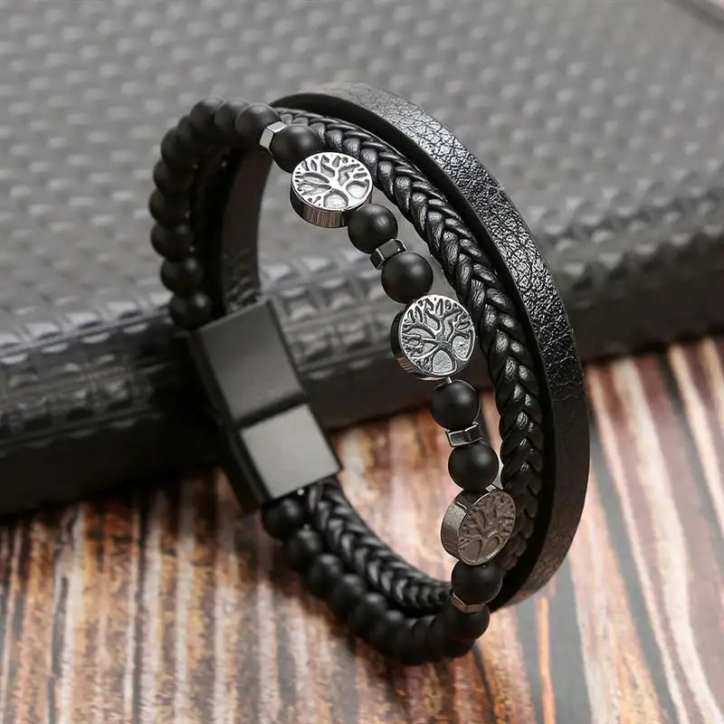 Fashion Braided Rope Woven Multilayer Leather Men Bracelets Punk Mental Magnet Bangle for Friend Charm Jewelry Gifts