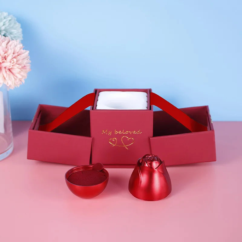 New in Rose Jewelry Box for Necklace Pendant Valentine's Day Gift Organizer Plastic Plastic Paper Lifting Packaging Display Box